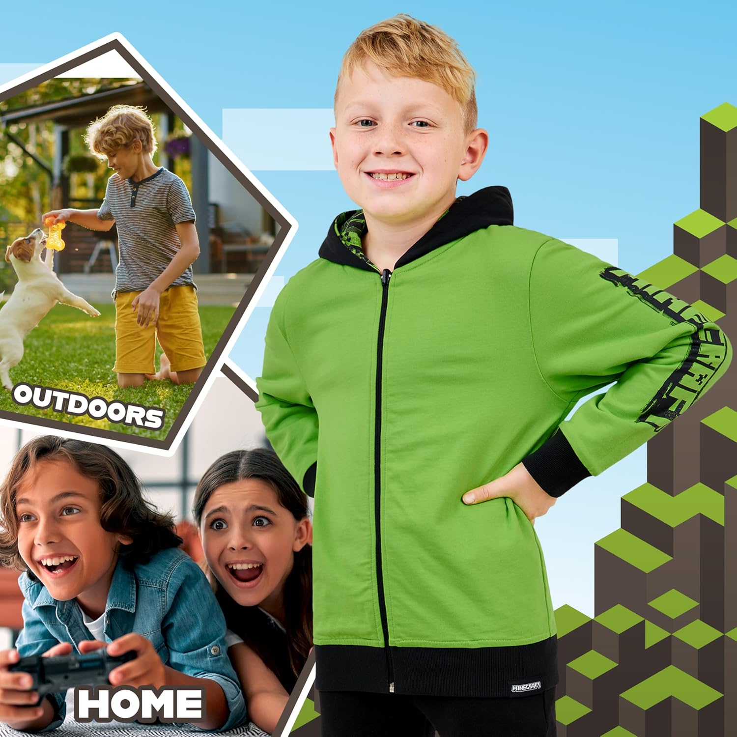 Hoodie zippé réversible Minecraft garçon à capuche 5-14 ans – Image 4
