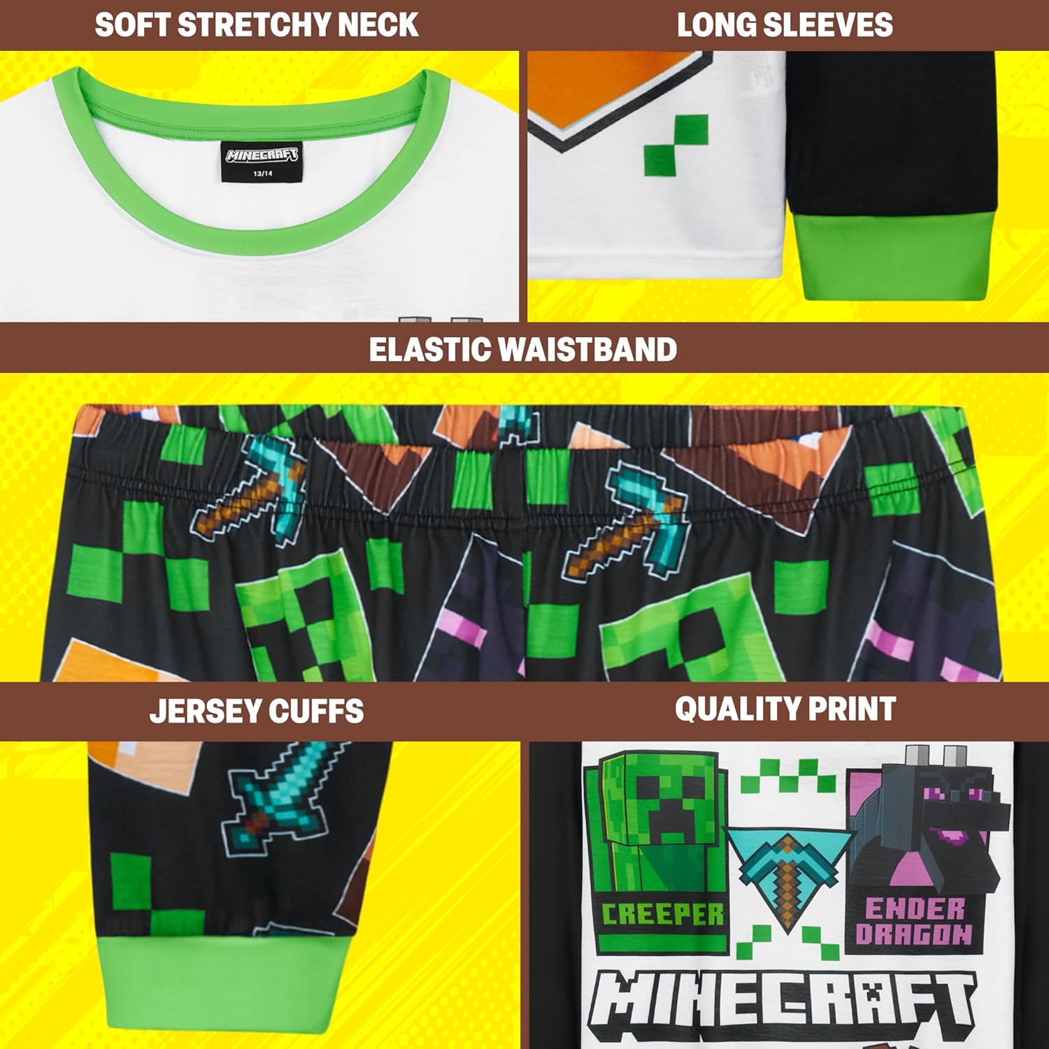 Pyjama Minecraft garçon et ado à manches longues, ensemble nuit 2 pièces – Image 3