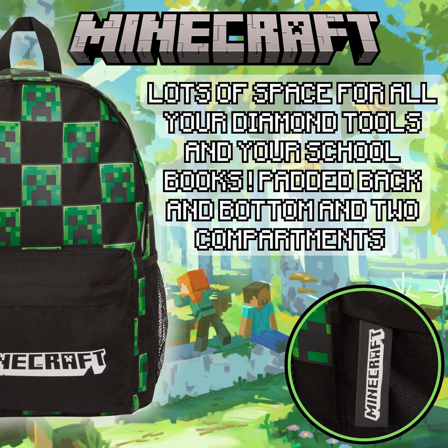 Sac à dos Minecraft Creeper noir pour enfants, adultes et ordinateur portable – Image 4