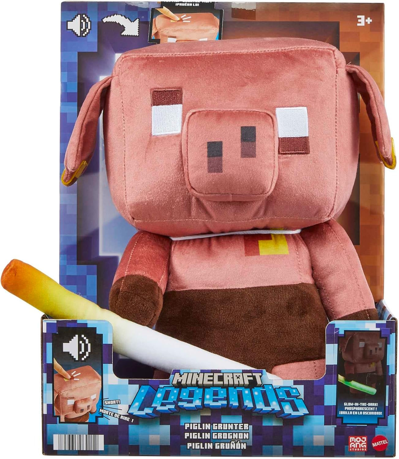 Peluche Minecraft Cochon Piglin Grognon avec bâton de Blaze phosphorescent 14 cm – Image 6