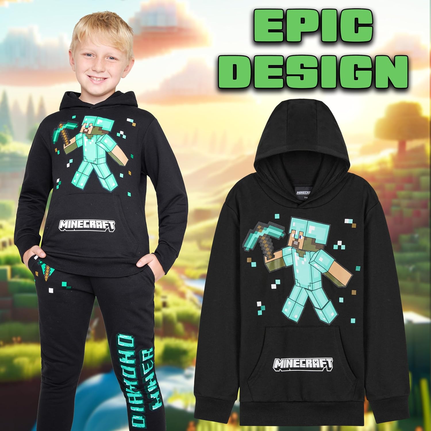 Ensemble jogging Minecraft garçon avec pantalon long – Image 2