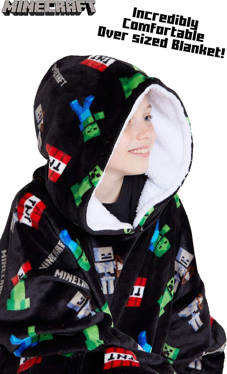 Poncho plaid à capuche Minecraft Creeper oversize noir, taille unique – Image 7