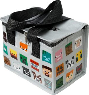 Lunch bag Minecraft gris isotherme en rPET recyclé avec personnages