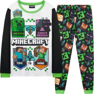 Pyjama Minecraft garçon et ado à manches longues, ensemble nuit 2 pièces