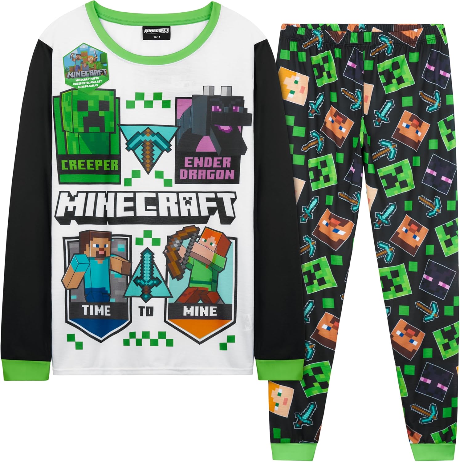 Pyjama Minecraft garçon et ado à manches longues, ensemble nuit 2 pièces