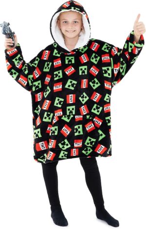 Sweat plaid à capuche Minecraft enfant en polaire, taille unique