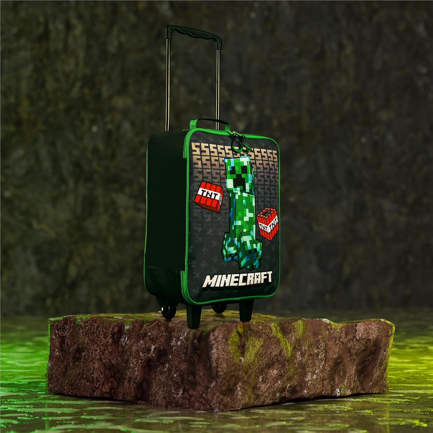 Valise trolley Minecraft Creeper enfant pliable noire – Image 5