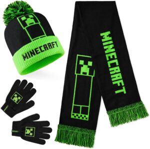 Set d'hiver enfant Minecraft avec bonnet, gants, écharpe ou bob