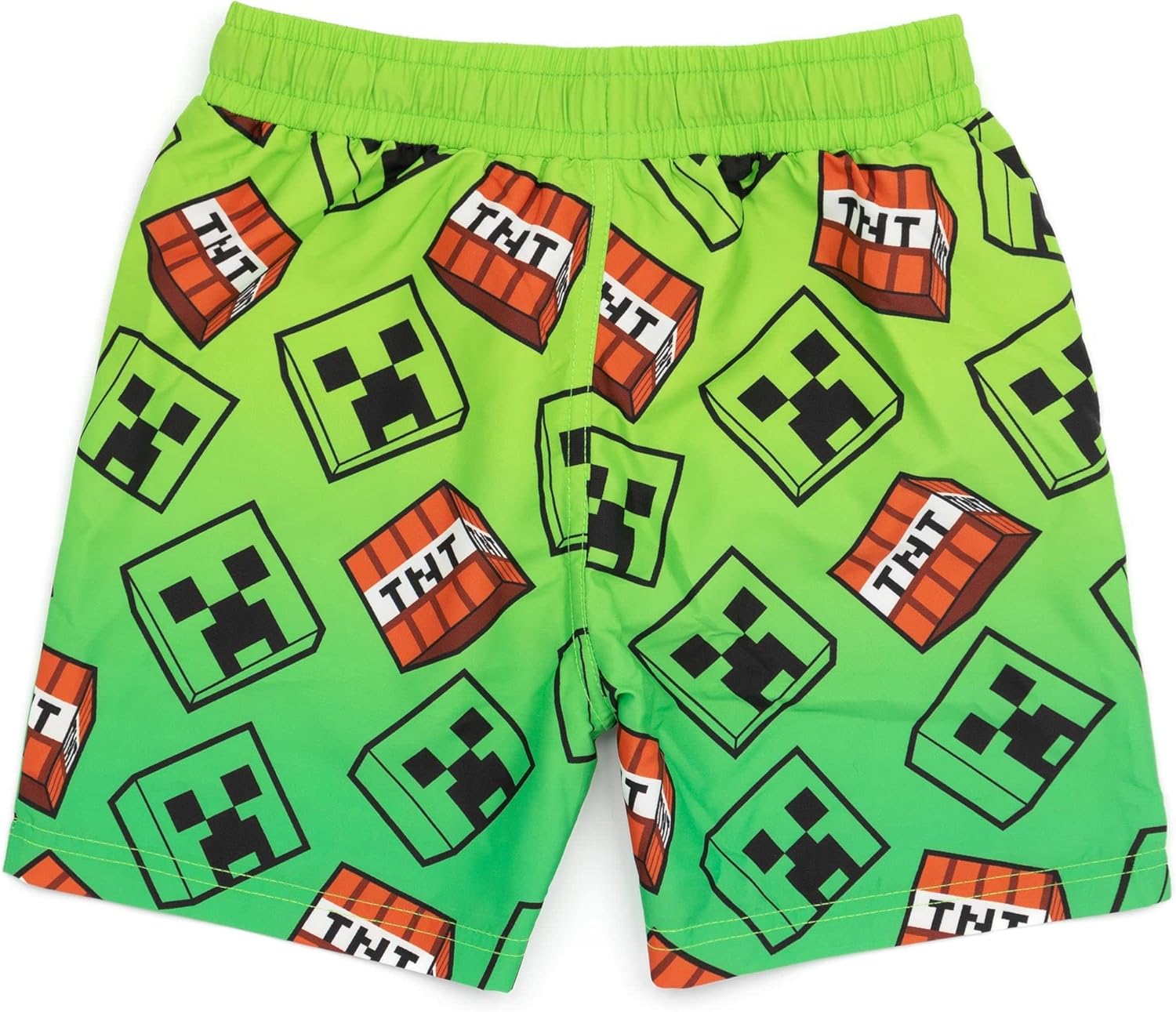 Short de bain Minecraft vert ou bleu vert pour garçon avec Creeper, Steve, Alex et TNT – Image 2
