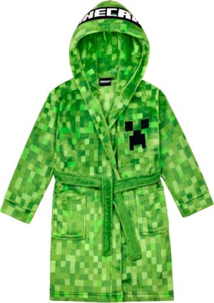 Peignoir Minecraft enfant en polaire vert à capuche Creeper