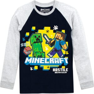 T-shirt Minecraft garçon à manches longues Creeper et Steve