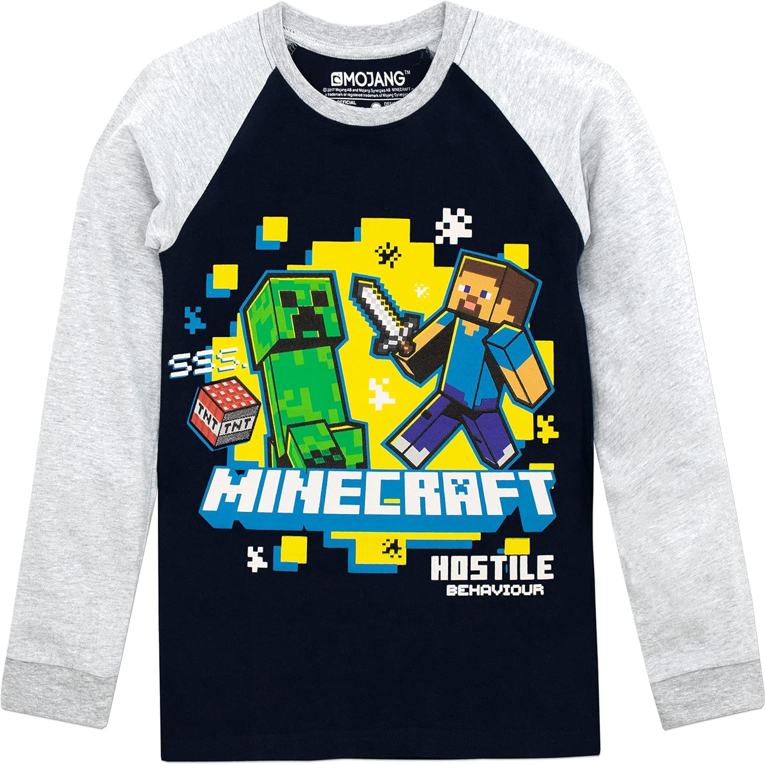 T-shirt Minecraft garçon à manches longues Creeper et Steve