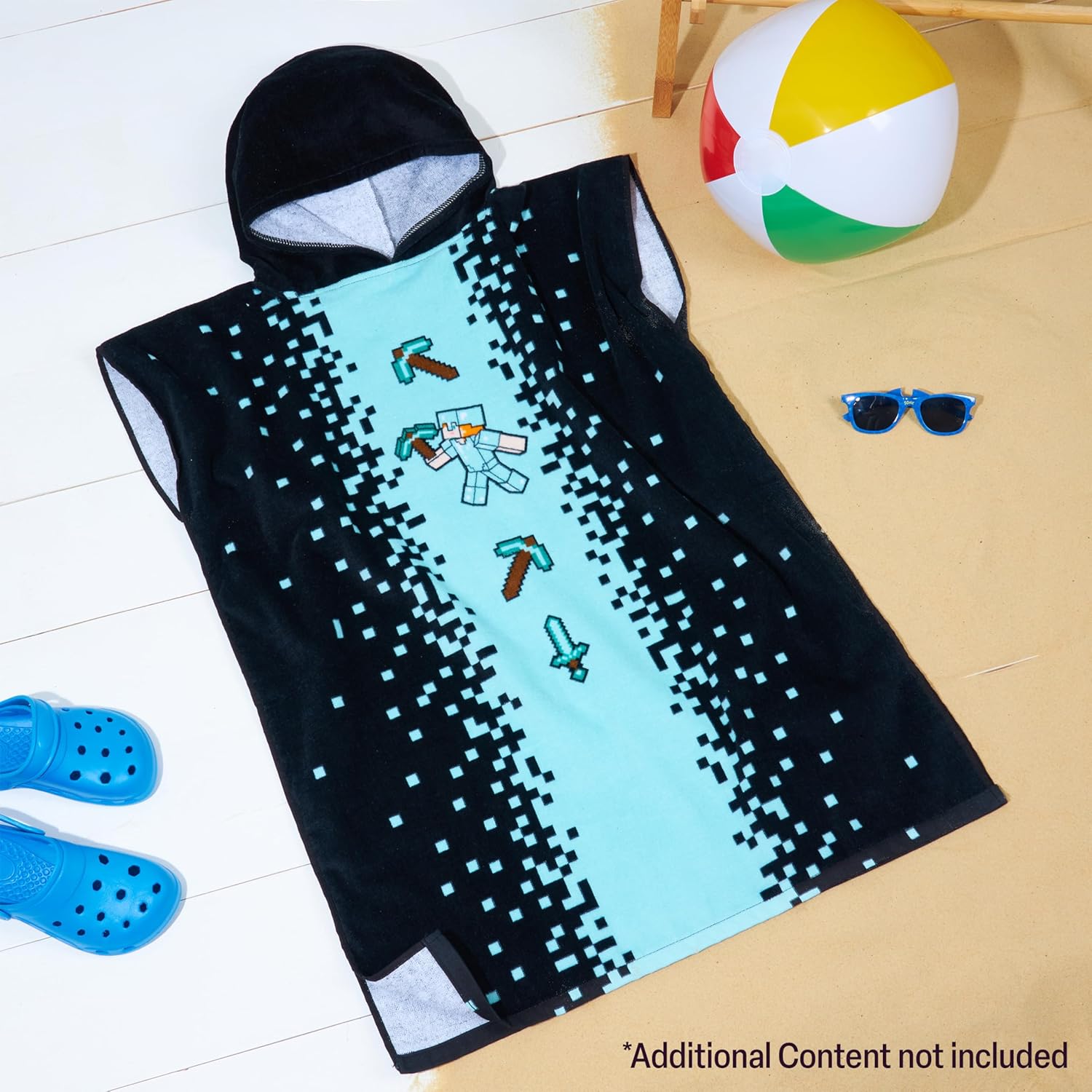 Poncho de bain à capuche Minecraft Creeper pour enfant et ado noir/bleu – Image 5