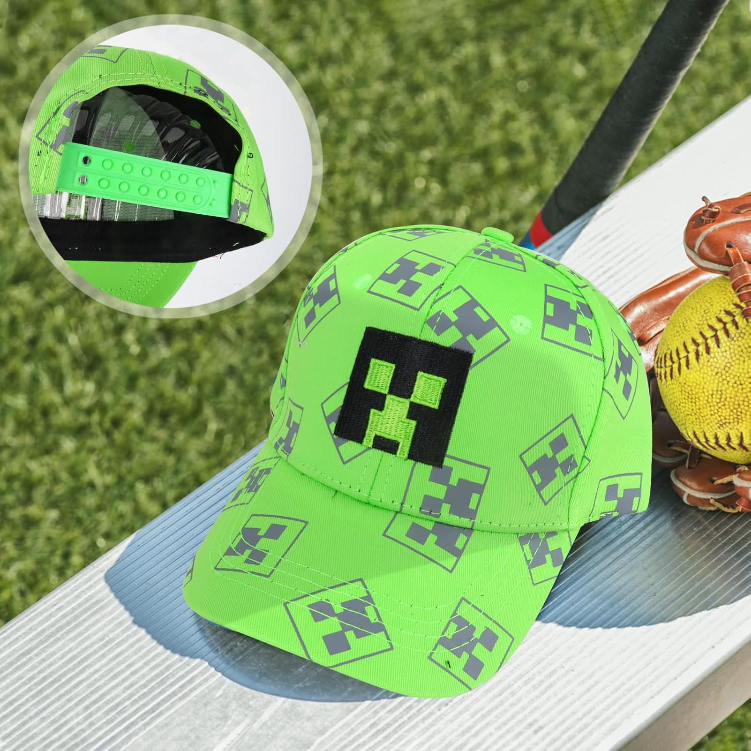 Casquette enfant Minecraft Creeper réglable verte – Image 4