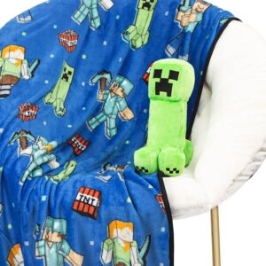 Ensemble plaid Minecraft Creeper 130 x 150 cm avec peluche 33 cm