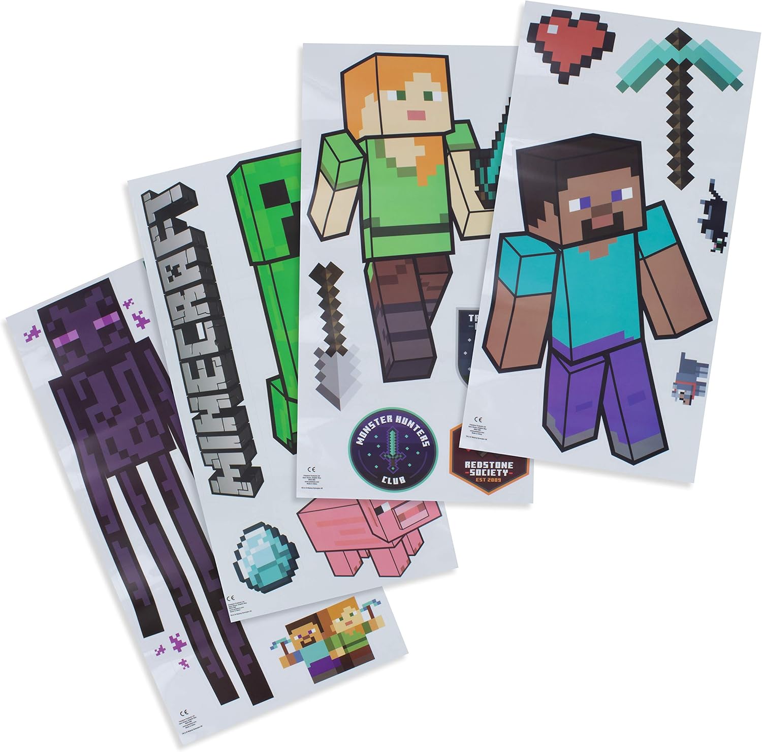 Stickers muraux Minecraft en vinyle, lot de 4 feuilles amovibles Paladone