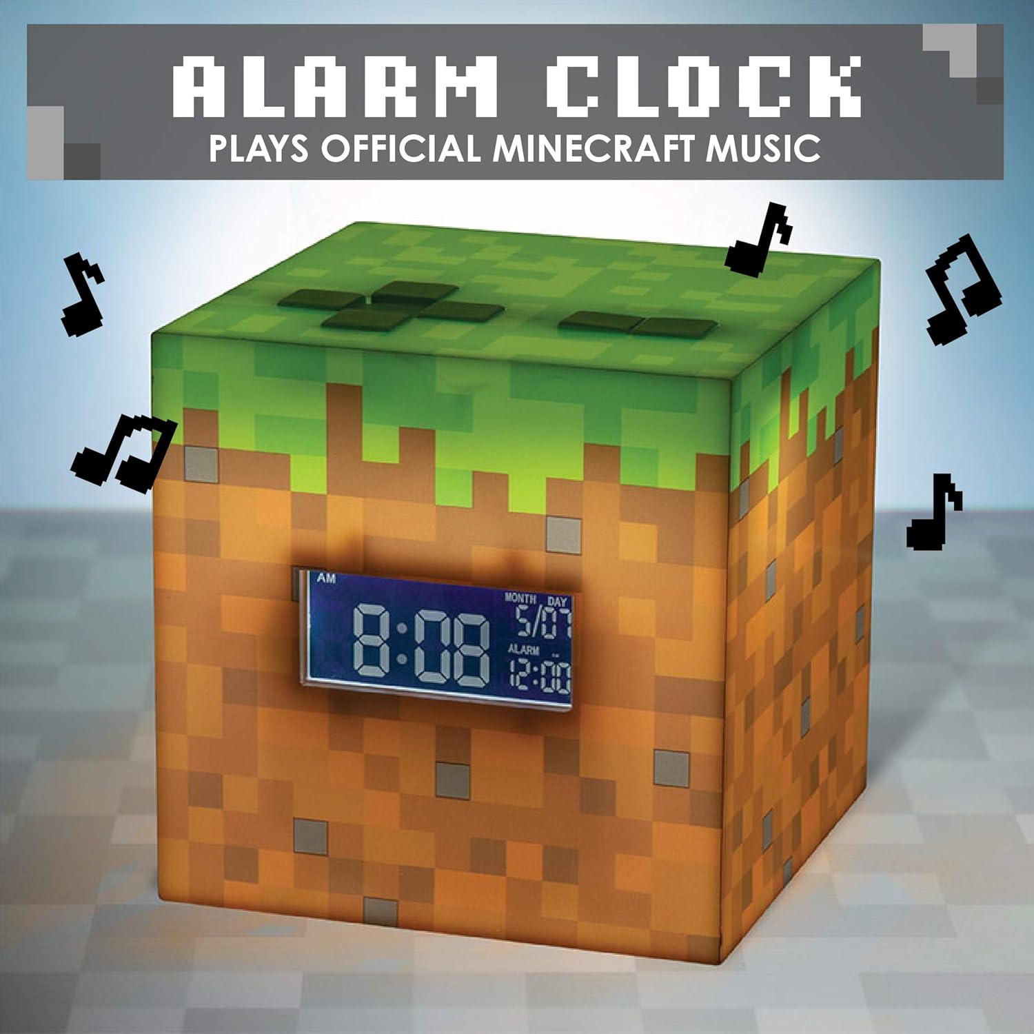 Réveil digital Minecraft bloc d'herbe avec lumière et musique, vert – Image 3