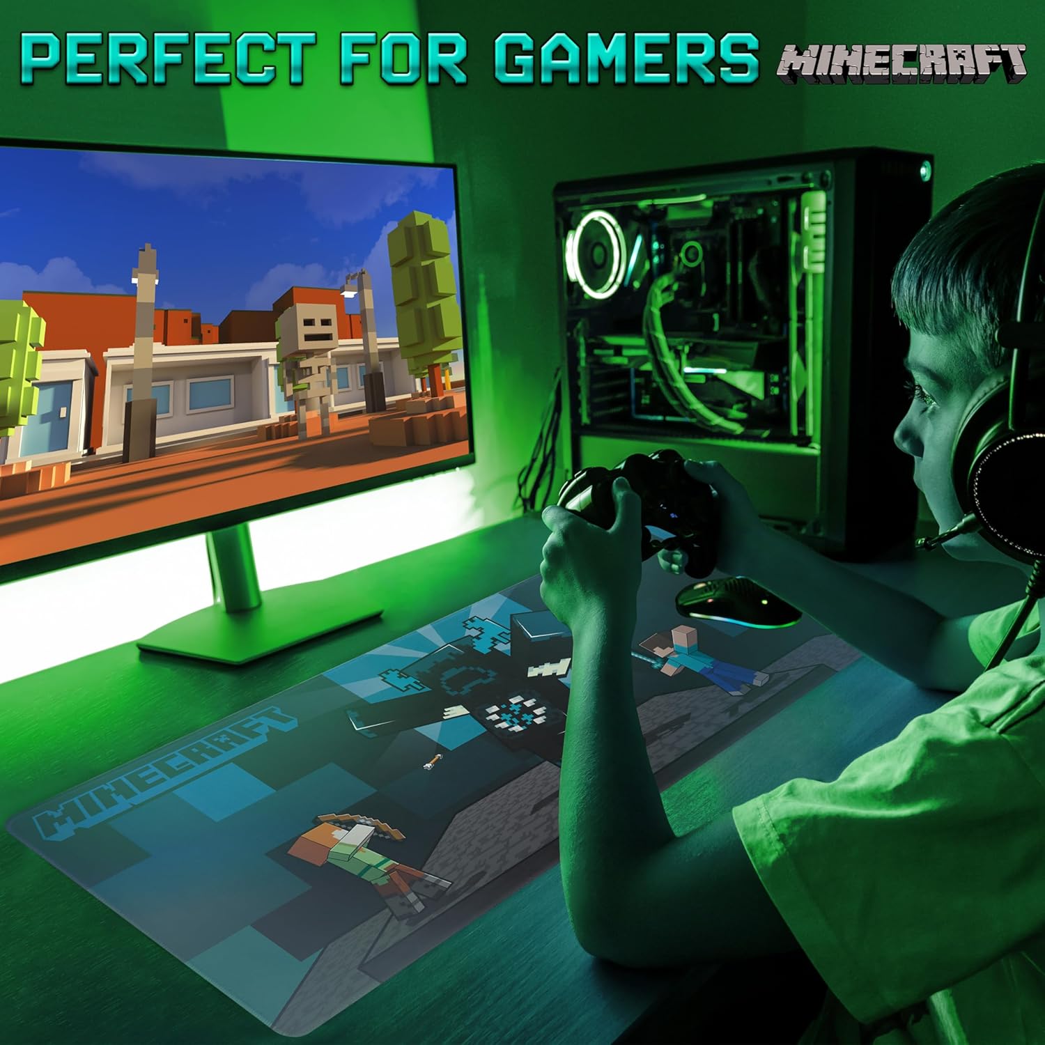 Tapis de bureau antidérapant Minecraft bleu 80 x 35 cm – Image 6