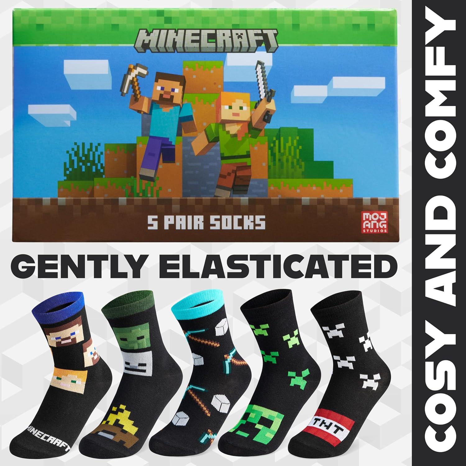 Lot de chaussettes garçon Minecraft, tailles 31-36 et 37-40 – Image 3