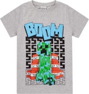 T-shirt Minecraft gris à manches courtes Creeper Chargé pour garçons