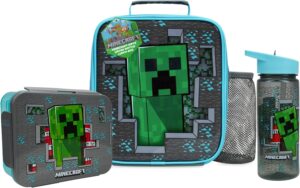 Kit déjeuner Minecraft multi avec lunch bag, bento 3 compartiments et gourde 750 ml
