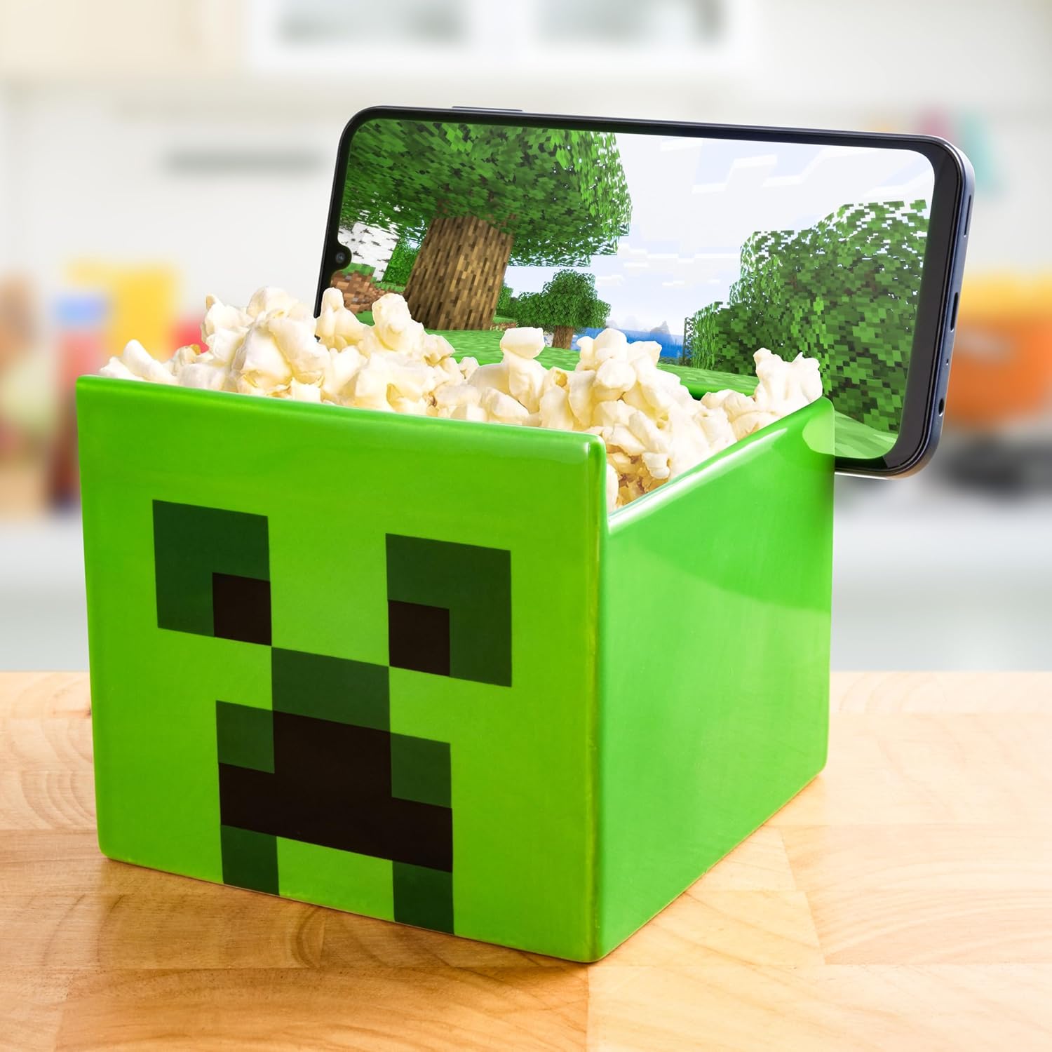 Bol à collation Minecraft Creeper 2 en 1 en céramique avec support téléphone – Image 4