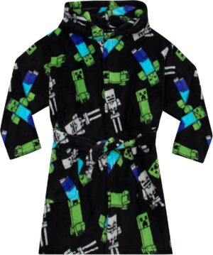 Robe de chambre garçon Minecraft à capuche, imprimé Creeper