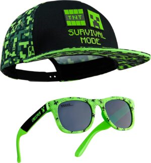 Ensemble Minecraft Creeper enfant, casquette trucker et lunettes UV 100