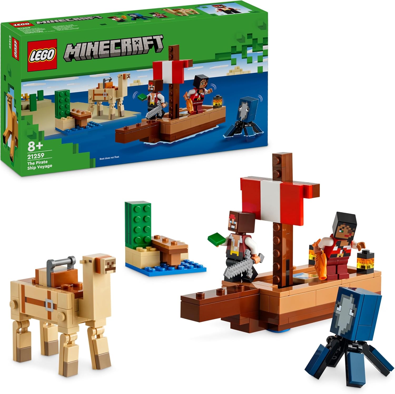 LEGO Minecraft 21259, voyage en bateau pirate avec 2 pirates