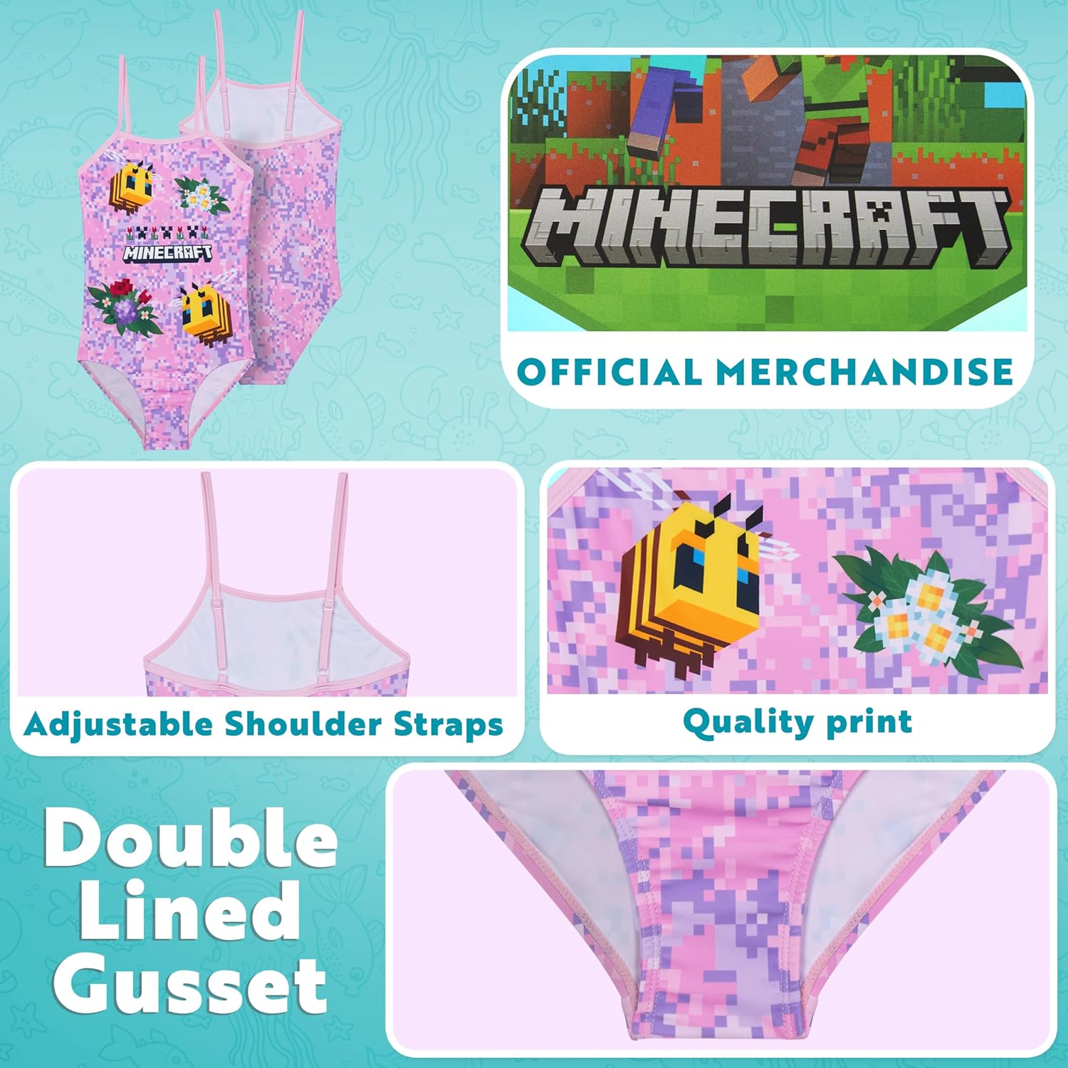 Maillot de bain 1 pièce fille Minecraft Pokemon, tissu extensible – Image 4