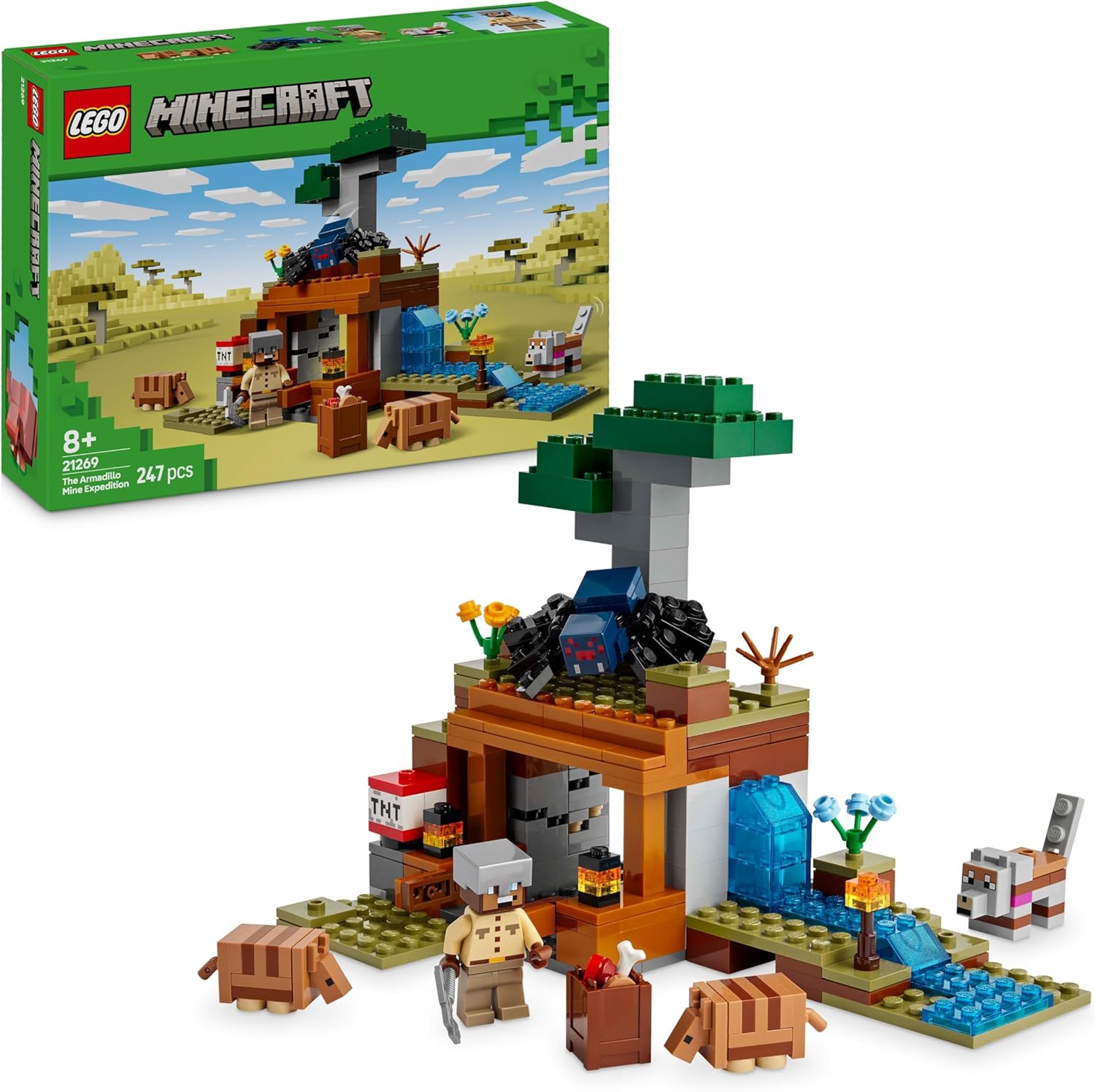 LEGO Minecraft Mine du tatou avec TNT, loup et araignée venimeuse