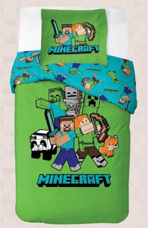 Parure de lit Minecraft Steve Alex et Creeper 1 personne 100% coton