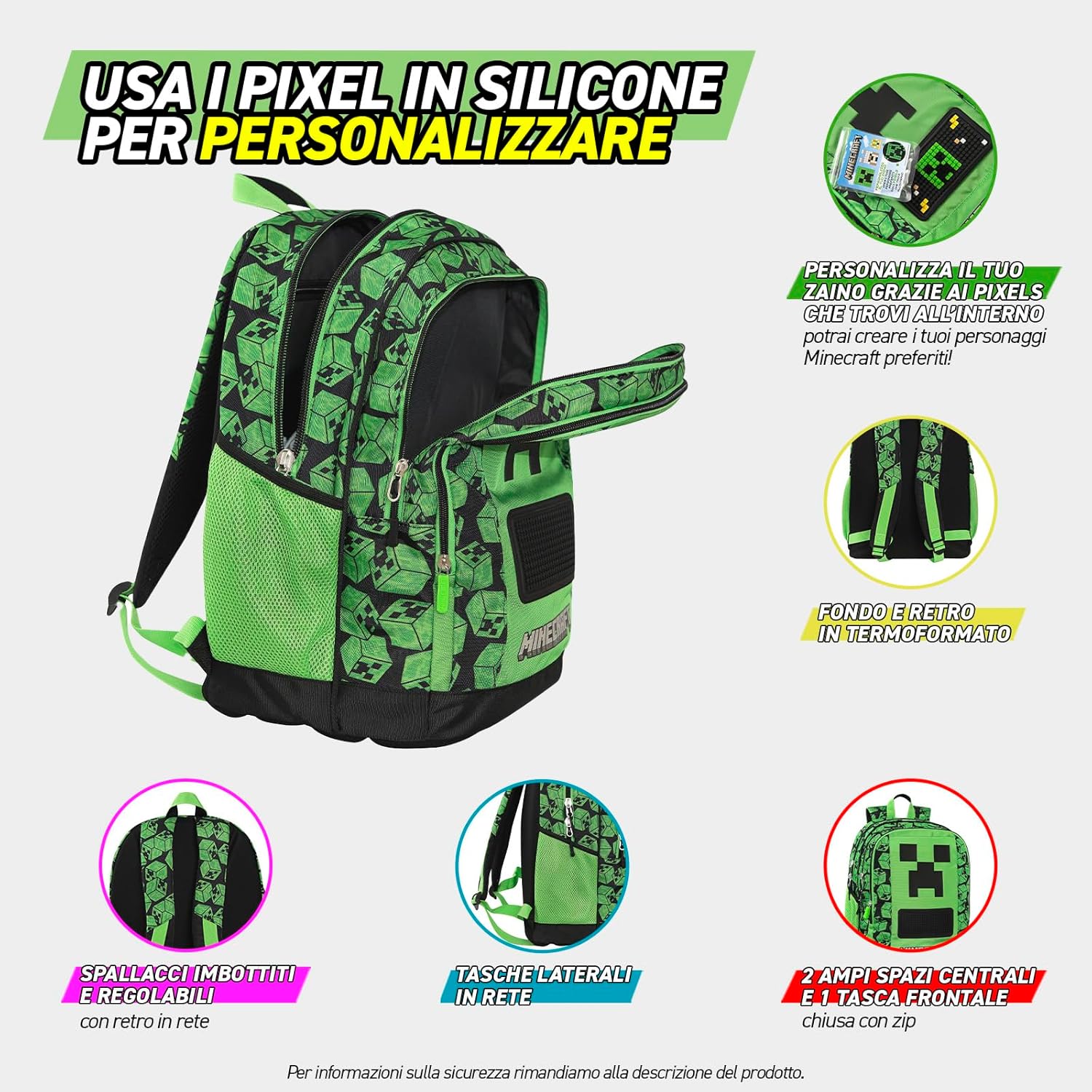 Sac à dos scolaire Minecraft 2 grands espaces 32 x 43 – Image 2
