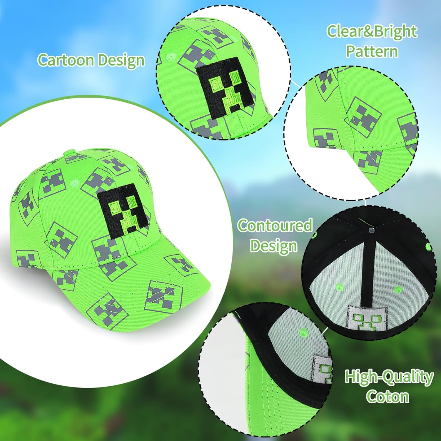 Casquette enfant Minecraft Creeper réglable verte – Image 3