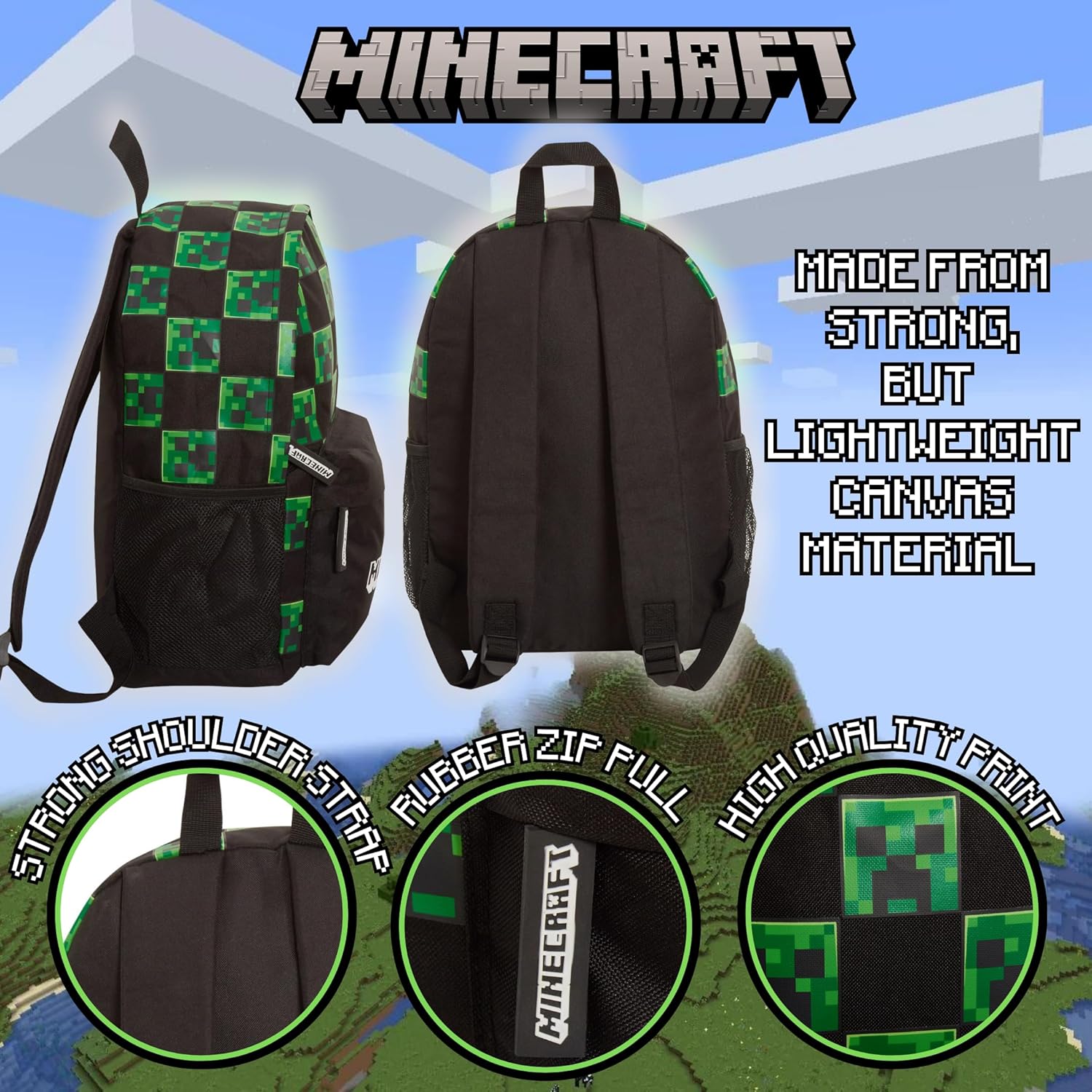 Sac à dos Minecraft Creeper noir pour enfants, adultes et ordinateur portable – Image 3