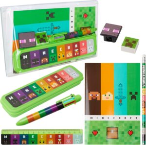 Kit de papeterie Minecraft avec trousse, Vert/Multi