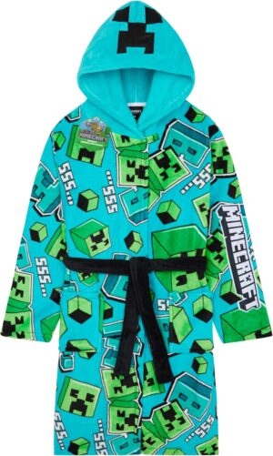 Peignoir Minecraft Creeper à capuche en polaire pour enfant et ado