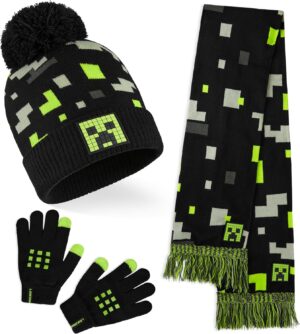 Minecraft set hiver enfant bonnet, gants et écharpe ou bob