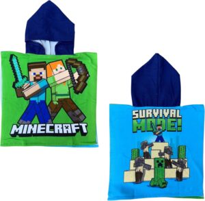 Poncho de bain enfant Minecraft en microfibre de polyester 100 x 50 cm