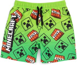 Short de bain Minecraft vert ou bleu vert pour garçon avec Creeper, Steve, Alex et TNT
