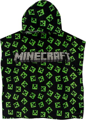 Serviette poncho à capuche Minecraft Creeper enfant, noir, taille unique