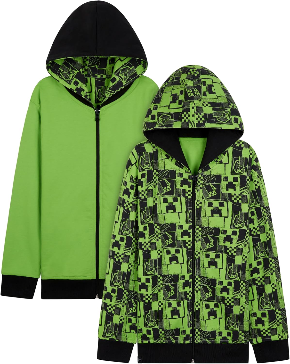Hoodie zippé réversible Minecraft garçon à capuche 5-14 ans