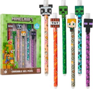 Minecraft Lot de 6 stylos gel effaçables colorés avec gommes