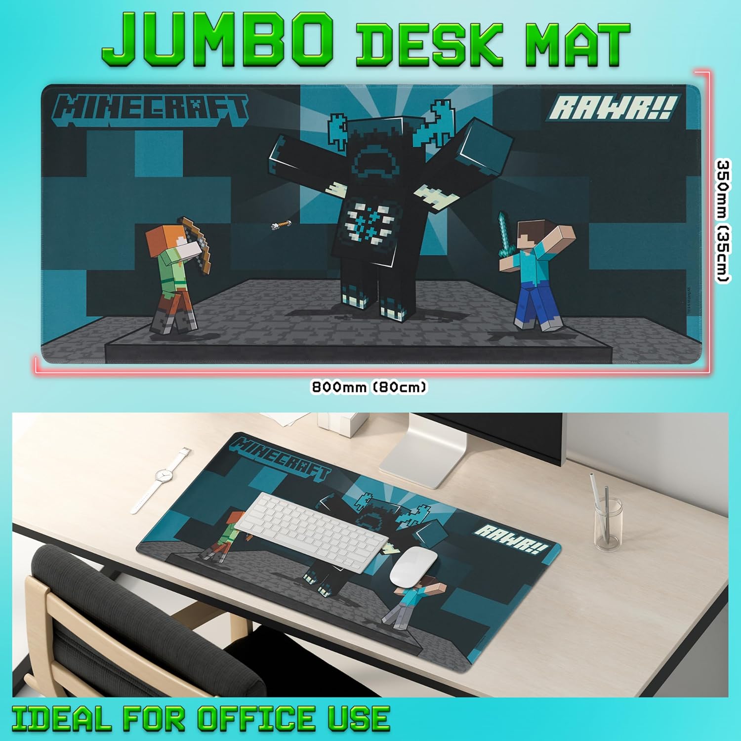Tapis de bureau antidérapant Minecraft bleu 80 x 35 cm – Image 3