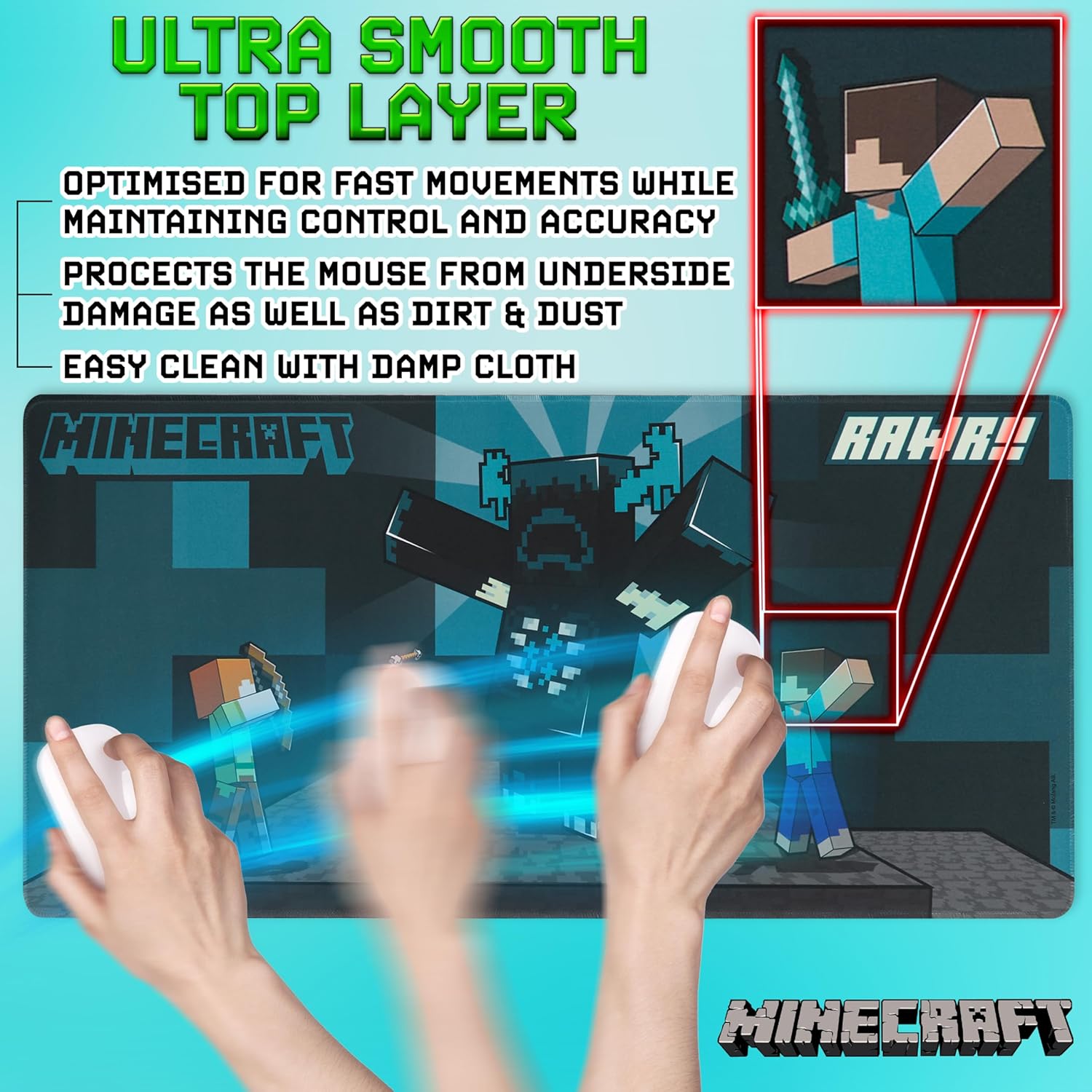Tapis de bureau antidérapant Minecraft bleu 80 x 35 cm – Image 5