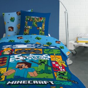 Parure de lit enfant Minecraft réversible Bleu Nuit 140x200