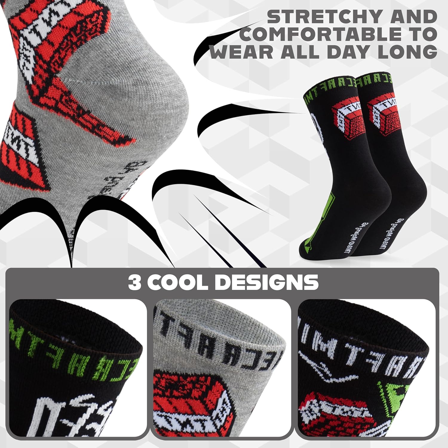 Chaussettes enfant Minecraft en coton, lot fantaisie tailles 31-36 et 37-40 – Image 4