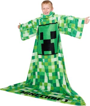 Plaid polaire à manches Minecraft enfant vert