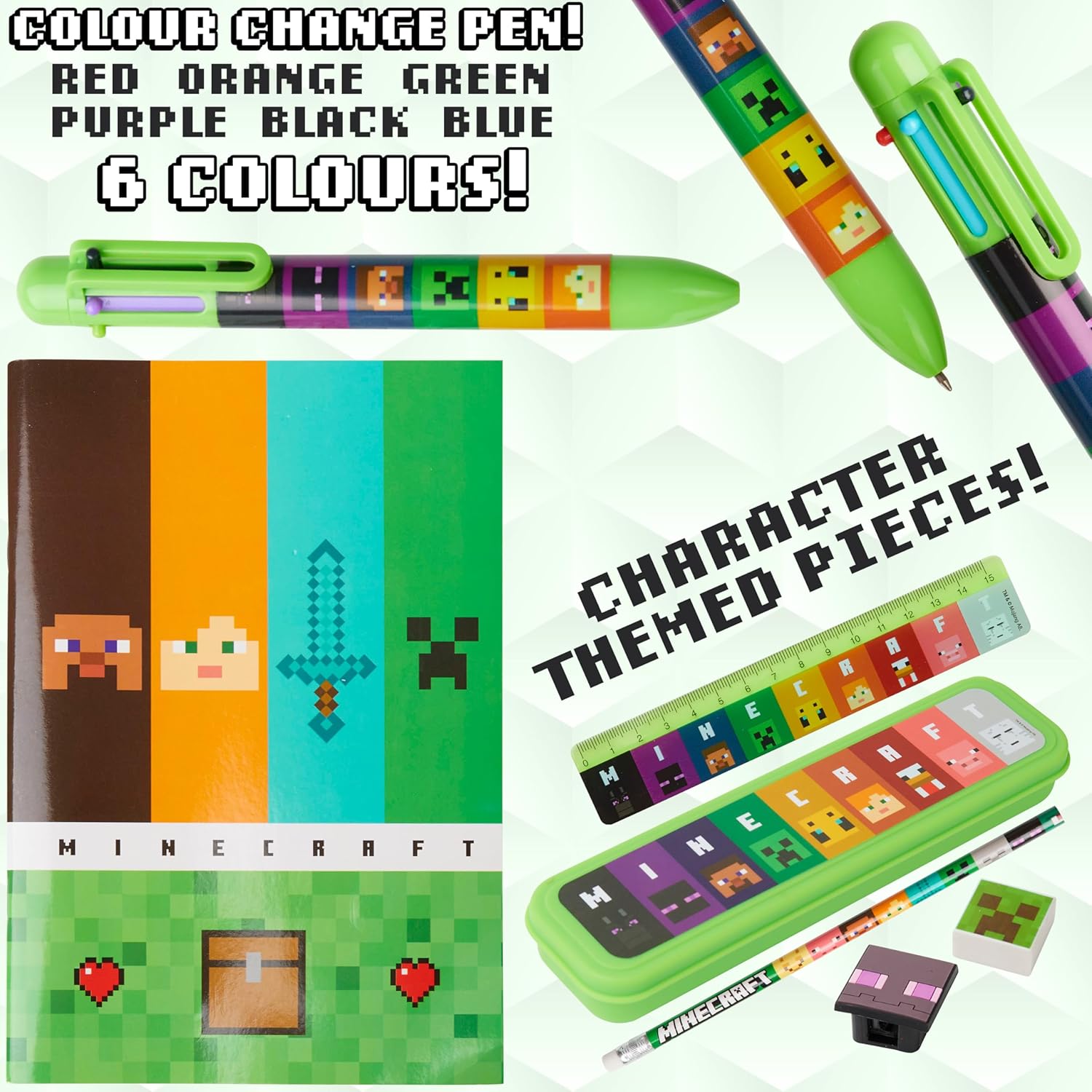 Kit de papeterie Minecraft avec trousse, Vert/Multi – Image 5