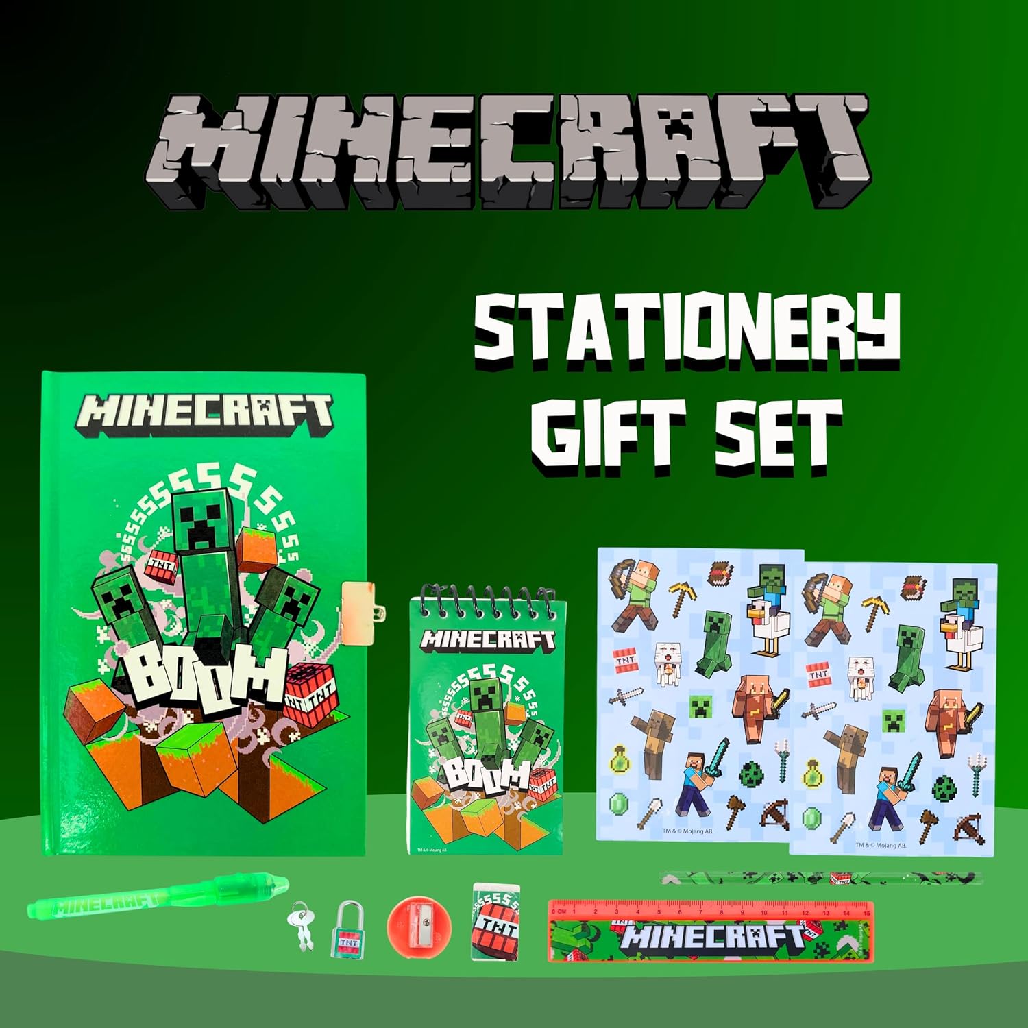 Coffret de papeterie Minecraft avec carnet, cadenas et accessoires – Image 2